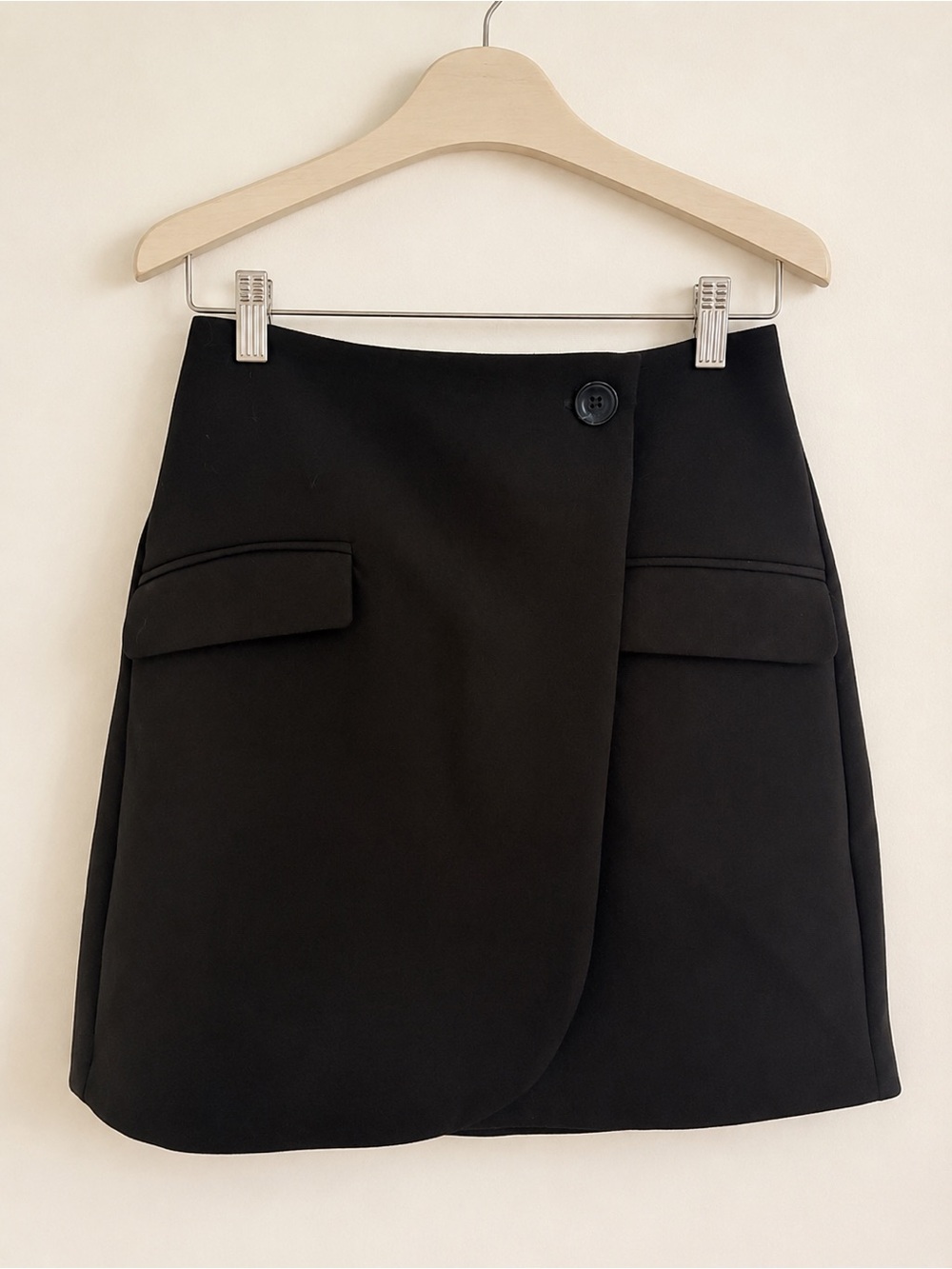 Dynamite Black Wrap-Style Mini Skirt with Flap Pockets